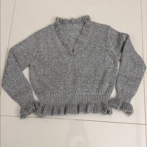 Gray Ruffled Knit Sweater